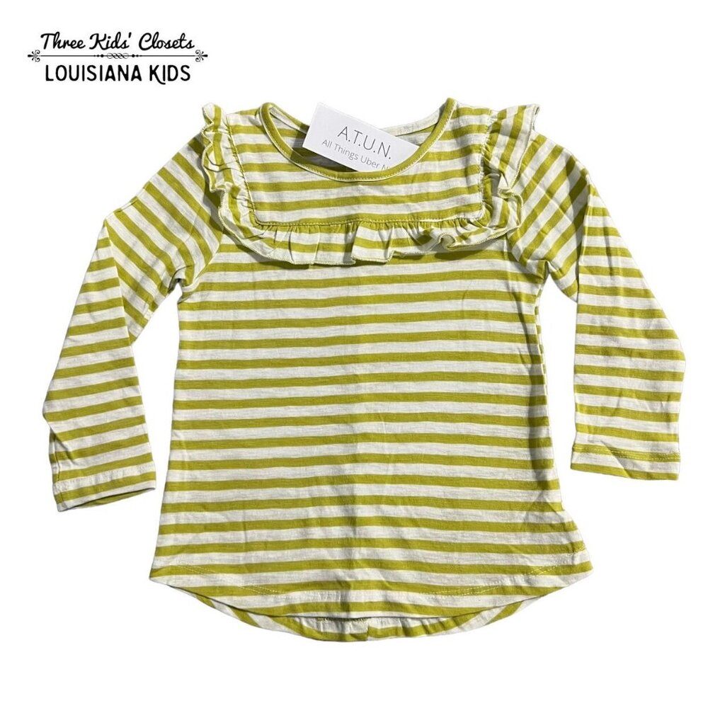 NEW ATUN 4-5Y Chartreuse Striped Ruffle Top